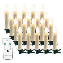 Xunhuimemory 20 PCS Flameless LED Window Candles with Remote Controls and Timers, Christmas Tree Candle Lights, Battery Operated Taper Candles for Chandeliers Party Easter Decoration, Warm White Light with Clips