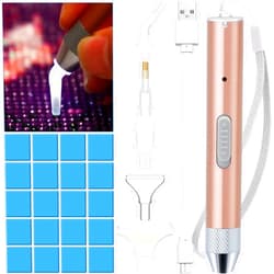 Maitys Diamond Painting Pen Point Drill Pen with Light 5D DIY Diamond Painting Tool with 20 Pieces Painting Glue Clay 5 Pieces Replacement Pen Heads for DIY Painting Craft (Rose Gold)