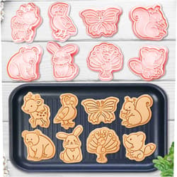 Lutoku 8 Mini Animal Cookie Cutters Set, 3D Raised Design Animal Embossing Stamps, Lion, Tiger, Panda, Elephant, Zebra, Giraffe, Monkey, Hippo, Baking Molds (Forest-1)