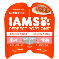 IAMS Perfect Portions Healthy Adult Grain Free Wet Cat Food Paté, Salmon Recipe, 2.6 oz. Easy Peel Twin-Pack Trays (24 Count, 48 Servings)