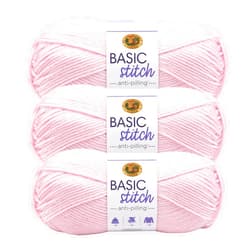 Lion Brand Yarn Basic Stitch Anti-Pilling Knitting Yarn, Yarn for Crocheting, 3-Pack, Baby Pink