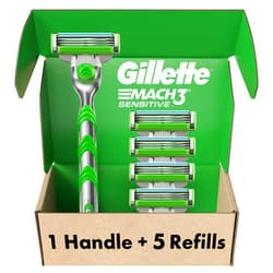 Gillette Mach3 Sensitive Razors for Men, 1 Razor, 5 Razor Blade Refills, Designed for Sensitive Skin