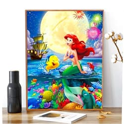 Karyees Mermaid Paint by number 16x20In Disney Mermaid Paint by Numbers Kits Disney Princess DIY 5D Diamond Canvas Painting by Number Mermaid Full Drill Crystal Diamond Paintings Disney Princess Ariel