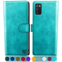 SUANPOT for Samsung Galaxy A02S with RFID Blocking Leather Wallet case Credit Card Holder, Flip Folio Book Phone case Shockproof Cover for Women Men for Samsung A02S case Wallet Blue Green