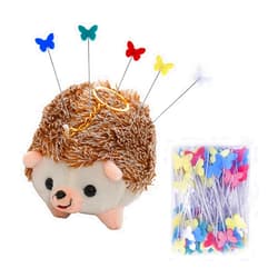 NIIIYTYB Hedgehog Pin Cushion and 100Pcs Colored Butterfly Pins Cute Pincushions Sewing Accessory Pins Holder Set Hedgehog Shape Presents for DIY Crafts Quilting and Patchwork Supplies
