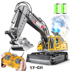 BLUEYAK 17CH Remote Control Excavator Construction Toy for Boys - 2400mAh RC Excavator w/Metal Shovel/Spray/Lights/Sounds, 2.4Ghz RC Bulldozer for Kid，RC Stunt Engineering Vehicles Kid Toys Gift for 8-12 Year