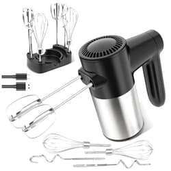 BinROC Cordless Hand Mixer, Digital Display 7 Speed Rechargeable Electric Mixer Handheld with 6 Stainless Steel Attachments Whisks Beaters Dough Hooks & Storage Base, Kitchen Blender for Baking, Eggs, Cakes
