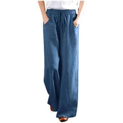 SMIDOW Wide Leg Palazzo Pants for Women Dressy Casual 2024 Cotton Linen Flowy Pants Summer Beach High Waist Long Trousers