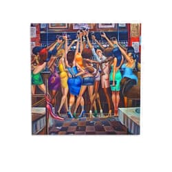 AAHARYA Frank Morrison's Ladies Night African American Art Wall Art Canvas Print Canvas Painting Wall Art Poster for Bedroom Living Room Decor 16x16inch(40x40cm) Unframe-style