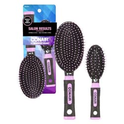 Conair Salon Results Cushion Hairbrush Set - men & women - hairbrushes for all hair types - detangling - features Travel size + Full-size - Pink/Black