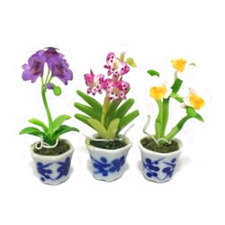 Mr_air_thai_Miniature Cactus and Flower 3pc Miniature Flower Clay Dollhouse Fairy Garden Mini Plant Trees Ceramic Paint Furniture Bundles Artificial Flowers Tiny Orchid #080