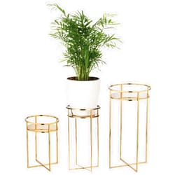 mDesign Metal Mid Century Planter Indoor/Outdoor Stands for Planters - Modern Plant Stand for Flowers, Plants, Greenery, Succulents, Vases and Pots - Set of 3 - Soft Brass