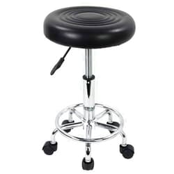 KKTONER PU Leather Modern Round Rolling Stool with Footrest Height Adjustable Spa Drafting Salon Tattoo Work Massage Stools Task Chair Small (Black)