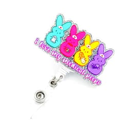 Generic Easter Badge Reel Retractable with Alligator Clip Acrylic Bunnys Badge Clip for RN ER Nurse Nursing Pharmacist Phlebotomist Medical Office Name Badge Accessory