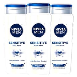 NIVEA MEN Sensitive Body Wash with Bamboo Extract, 3 Pack of 16.9 Fl Oz Bottles
