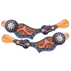 Showman Ladies Hand Painted Sunflower Spur Straps w/Turquoise Buckstitch