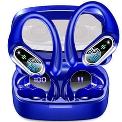 Poounur Wireless Earbud, Sport Bluetooth 5.3 Headphones with Earhooks Wireless Earphones in-Ear with Deep Bass Stereo Bluetooth Earbud 50H Playtime, Dual LED Display, IP7 Waterproof, Running,Blue