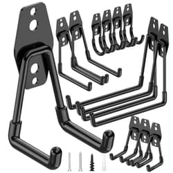 TICONN 12 Pack Heavy Duty Garage Hooks, Steel Utility Wall Storage Hooks, Wall Mount Hanger Organizer for Ladders, Bikes, Tools, Bulky Items (Black)