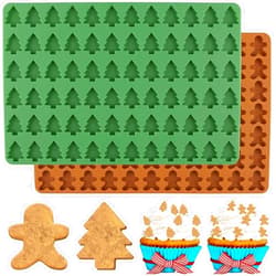 Yecna AnyDesign Christmas Silicone Molds Mini Xmas Tree & Gingerbread Candy Chocolate Mould Christmas Non-Stick Fondant Baking Mold for Handmade Soap Pudding Jelly Cake Cupcake Topper Decor, 2Pcs