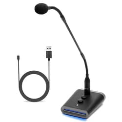 Movo GM-7 Professional 18-inch Gooseneck Microphone and USB Interface Base with RGB Lights, Gain, Mute - USB Podium Microphone with Stand for Streaming, Meetings, Lectures - USB Mic for Mac and PC