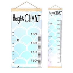 FCZ Kids Growth Chart Ruler for Wall Wood Frame Height Measure Chart 13.4x56 in Linen Hanging Height Growth Chart Rainbow Mermaid Kids Room Decor