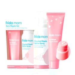 Frida Mom Nipple Cream and Saline Spray Set, Breastfeeding Essentials for New Moms, Cracked Nipple Saline Spray and No-Mess Cream, 2pc Set