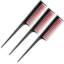 Leinuosen 3 Piece Triple Teasing Comb, Rat Tail Combs for Women, Tool Structure Tease Layers Rattail Comb, Rat Tail Comb for Back Combing Root Teasing, Adding Volume, Evening Styling (Black and Red)