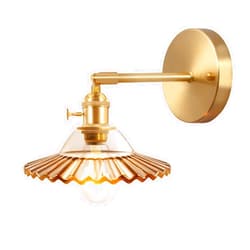 Shenmoyl Vintage Wall Sconces with Amber Lotus Glass Lampshade 180 Degree Adjustable Brass Sconces Hradwired Modern Wall Lighting Fixture with Switch for Bedside Bedroom Doorway