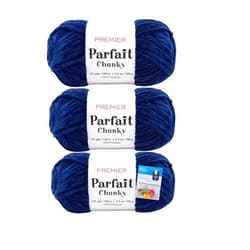 Bella's Crafts Premier Yarns Parfait Chunky Chenille Yarn 3.5 Oz Super Bulky Weight 3 Pack Bundle with Bella's Crafts Stitch Markers (Navy)