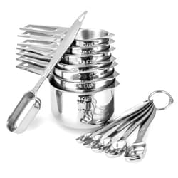 ALLWIN-HOUSEWARE W 13-piece Measuring Cups and Spoons Set, 18/8 Stainless Steel Heavy Duty Ergonomic Handle with Ring Connector, Silver