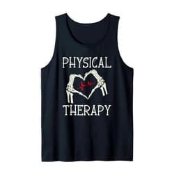 Funny Halloween Physical Therapy - DressedForDuty Physical Therapy Skeleton Hand Heartbeat Halloween PT Tank Top