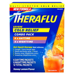 Theraflu Combo Daytime and Nighttime Severe Cold Relief Powder, Honey Lemon Flavor, 12 Count, 6 Daytime + 6 Nighttime