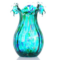 DOVDOV Hand Blown Green Glass vase, Decorative Wide Mouth Glass vase for Home Living Room, Fireplace Decorations, Table centerpieces, entryway Tables and Wedding Decorations.