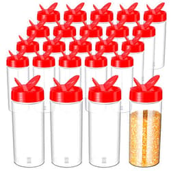 Zhehao 24 Pieces 16 oz Plastic Spice Containers Plastic Spice Bottles Clear Reusable Large Empty Spice Jars Plastic with Shaker Lids for Kitchen Storage Seasoning Powder Herbs Cabinet (Red)