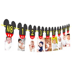 Orangedolly Mickey Mouse Birthday Banner I NB to 12 Month Photo Banner First Birthday Decorations I Mickey Mouse Party Supplies I Picture Frame Banners I Clubhouse Decoration for 1st or 12th Birthday