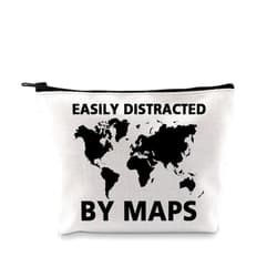 XYANFA World Travel Map Cosmetic Makeup Bag Adventure Lover Gifts World Travel Gifts For Women World Map Zipper Pouch (DISTRACTED BY MAP)
