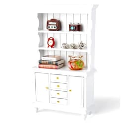 Minamzee 11 Piece Dollhouse Display Cabinet Set, 1:12 Miniature Cabinet Bookshelf Dollhouse Wooden Cupboard, incl a Display Cabinet + Alarm Clock + Book + Fish Tank+ Camera+Radio + Set of Coffee Cups