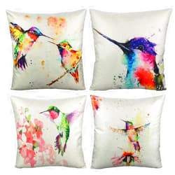 VAKADO Outdoor Throw Pillow Covers 16x16 Set of 4 Spring Hummingbirds Decorative Tropical Cushion Cases Home Porch Décor Couch Outside for Patio Furniture Bed Sofa,Watercolor Birds Floral Summer
