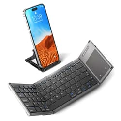 Samsers Foldable Bluetooth Keyboard with Touchpad, Full-Size Wireless Folding Holder, Rechargeable Portable Travel for iOS Android Windows Mac OS, Support 3 Devices (BT5.1 x 3)