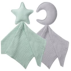 Knirose Organic Cotton Star & Moon Loveys Soft Breathable Newborn Security Blanket, Perfect Present for Baby Boy Girl, Neutral Muslin Fabric for Comfortable Sleep & Play, Ideal for Newborns, Toddlers