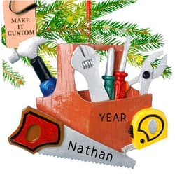 Holiday Traditions Personalized Handyman Ornament 2024 – Fast & Free 24h Customization – Construction Christmas Ornament for Tree – Custom Gift Wrapped Handyman Toolbox Keepsake for Daddy, DIYers (Dark Brown)
