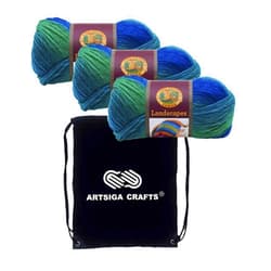 Lion Brand Yarn Lion Brand Landscapes Blue Lagoon 545-207 (3-Skeins - Same Dye Lot) Worsted Medium #4 Acrylic Yarn for Crocheting and Knitting with Project Bag
