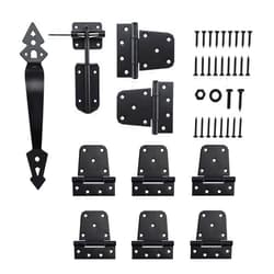 HOME MASTER HARDWARE Heavy Duty Gate Latch Hinge and Pull Kit and 3-1/2 inch T Hinge Gate Hinges 6-Pack (Black)