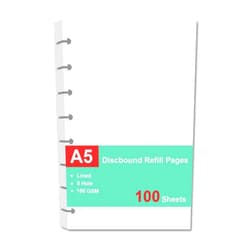 Cheericome Junior Size Refills Paper, A5 Loose Leaf Paper for TUL Custom Note-Taking System Discbound Notebook Planner Inserts, White, Total 100 Sheets/200 Pages, College Ruled, 5.5 X 8.5 Inch