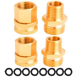 M MINGLE Garden Hose Adapter, 3/4 Inch GHT to 1/2 Inch NPT, Double Male and Female Brass Connector, with Extra 8 Washers