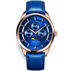 Filippo Loreti Venice - Italian Design Moonphase Watches 40mm Blue Dial Sapphire Glass | Blue Italian Leather Strap | Rosegold 316L Stainless Steel Case | Japan Movement | Elegant Men's Wrist Watch