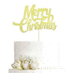 AMINJIE Gold Glitter Merry Christmas Cake Topper,Christmas Cake Decoration,Christmas/Holiday/Xmas Eve Party Cake Decoration