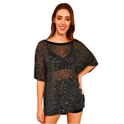 QIANXIZHAN Sparkle and Shine with Women's T Shirt Glitter Sheer See Through Sleeve Mesh Top Tee Blouse