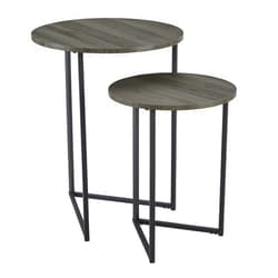 Walker Edison Modern Round Metal Base Nesting Set Side Accent Table Living Room Storage Small End Table, Set of 2, Slate Grey