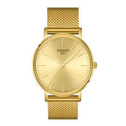Tissot Mens Everytime Gent 316L Stainless Steel case with Yellow Gold PVD Coating Quartz Watch, Yellow, Stainless Steel, 20 (T1434103302100)
